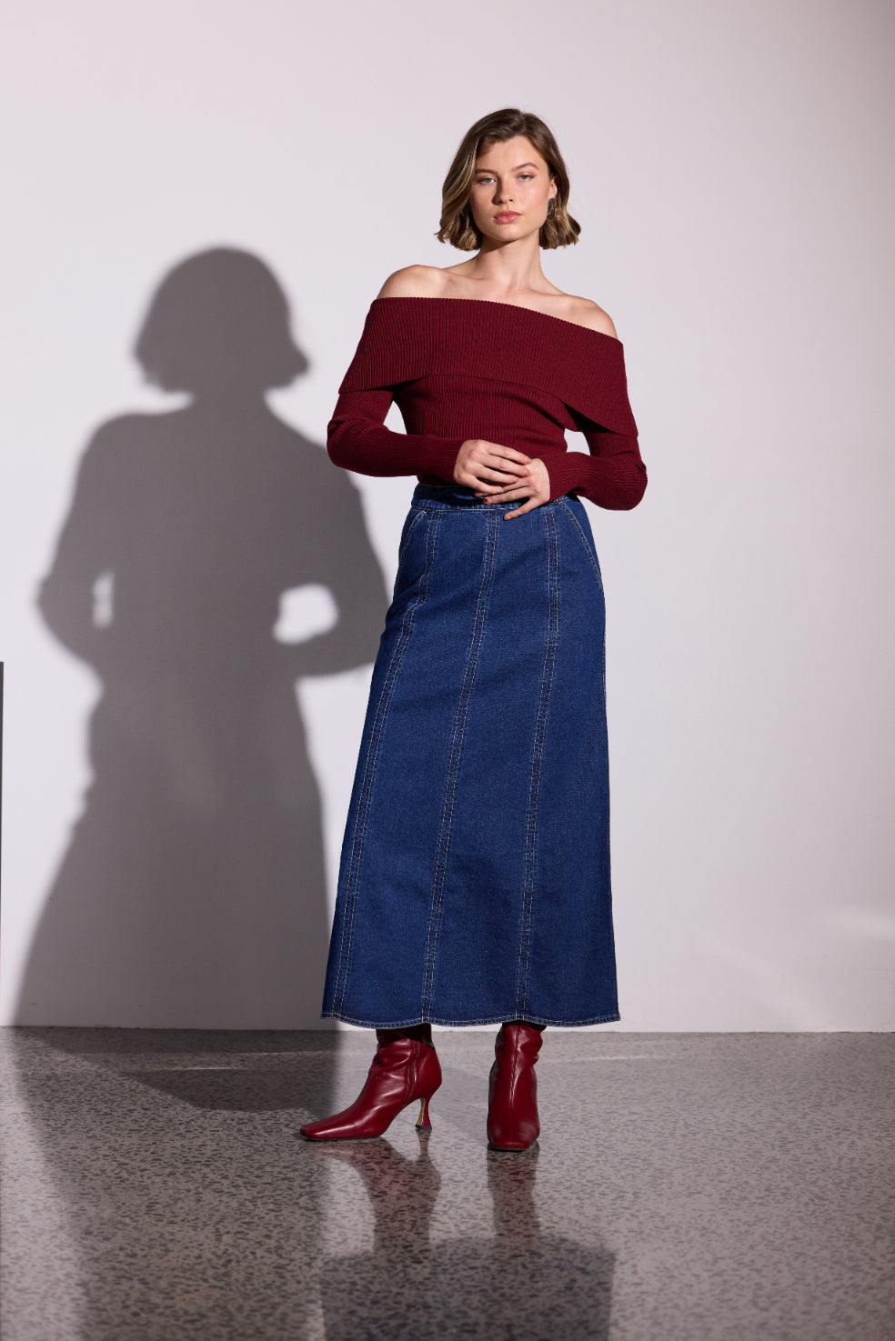 Celeste Off Shoulder Knit Top - Wine