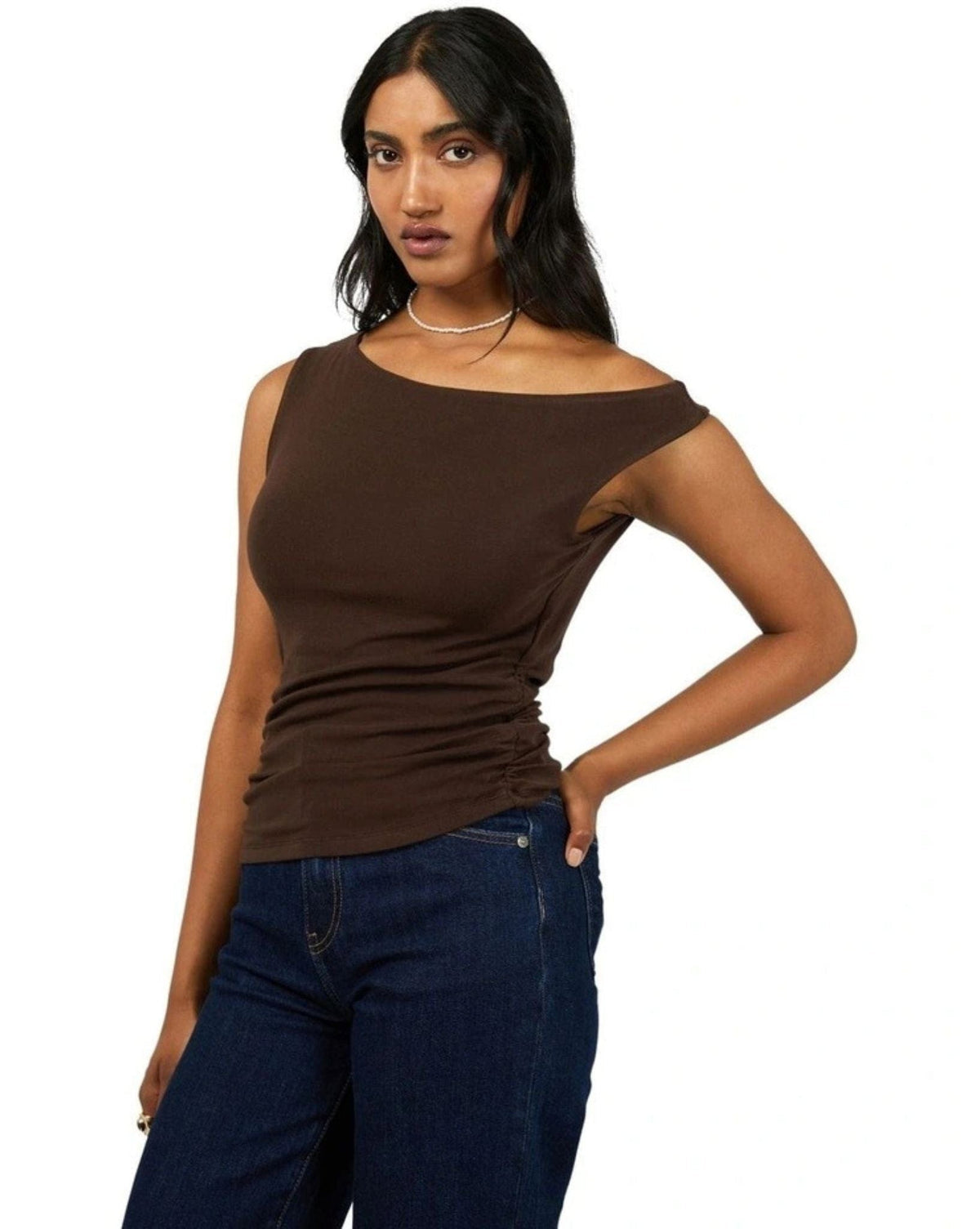 Kylie Off Shoulder Top - Brown