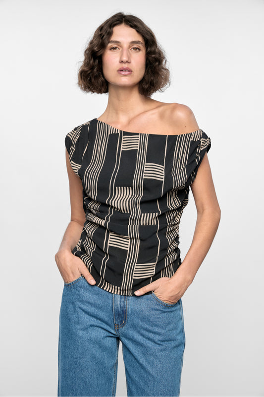 Marina Asymmetrical Top - Spliced Stripe