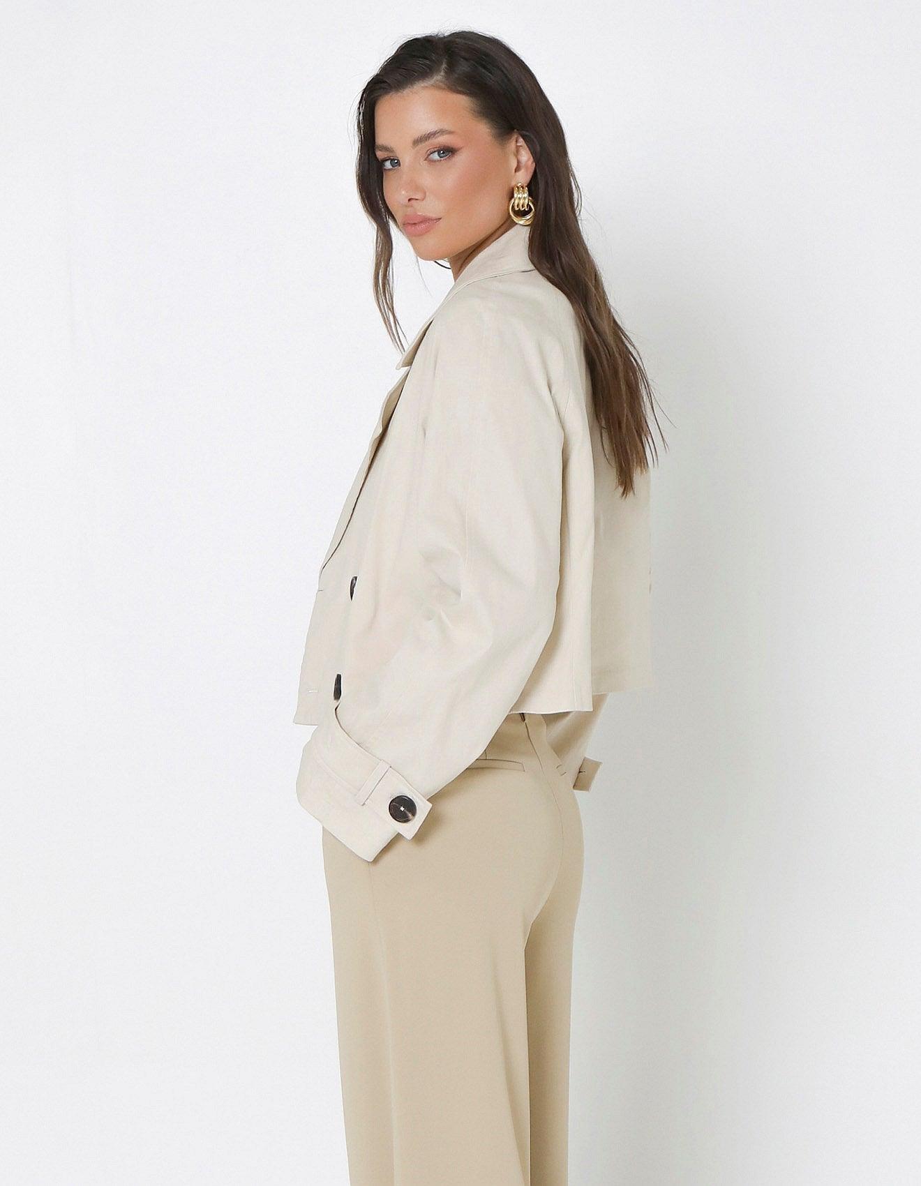 Eva Cropped Trench - Bone by Madison The Label - in XS | SWAACE
