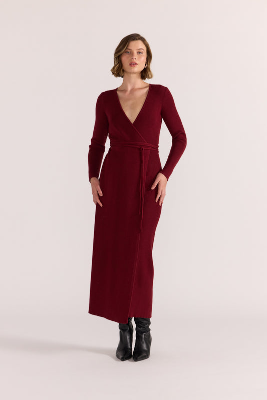 Celeste Knit Wrap Dress - Wine