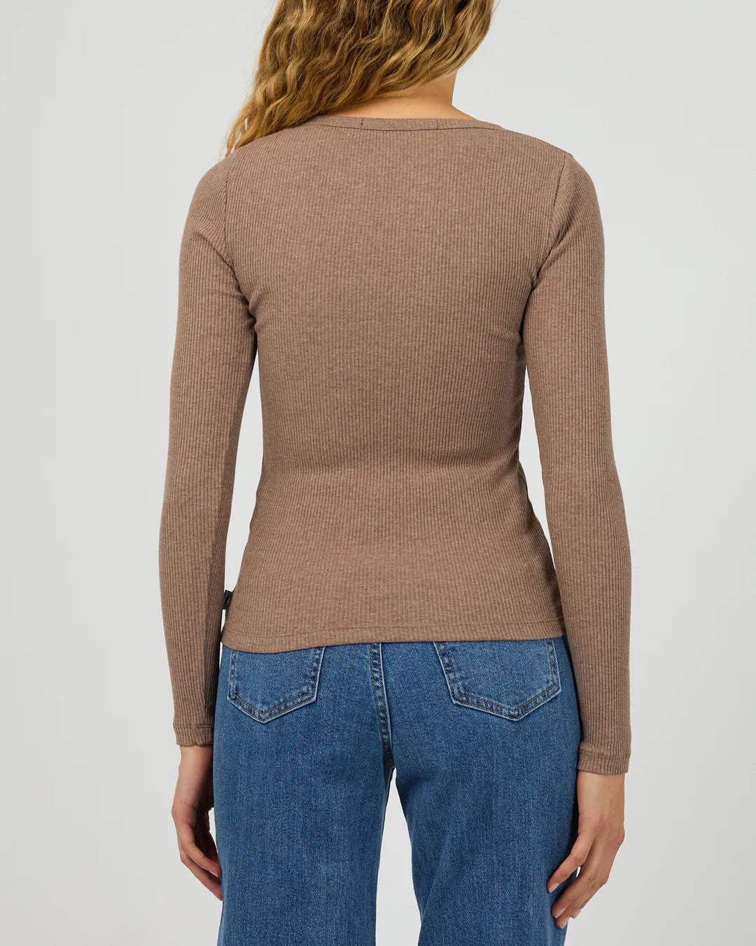 Rib Long Sleeve Top - Brown