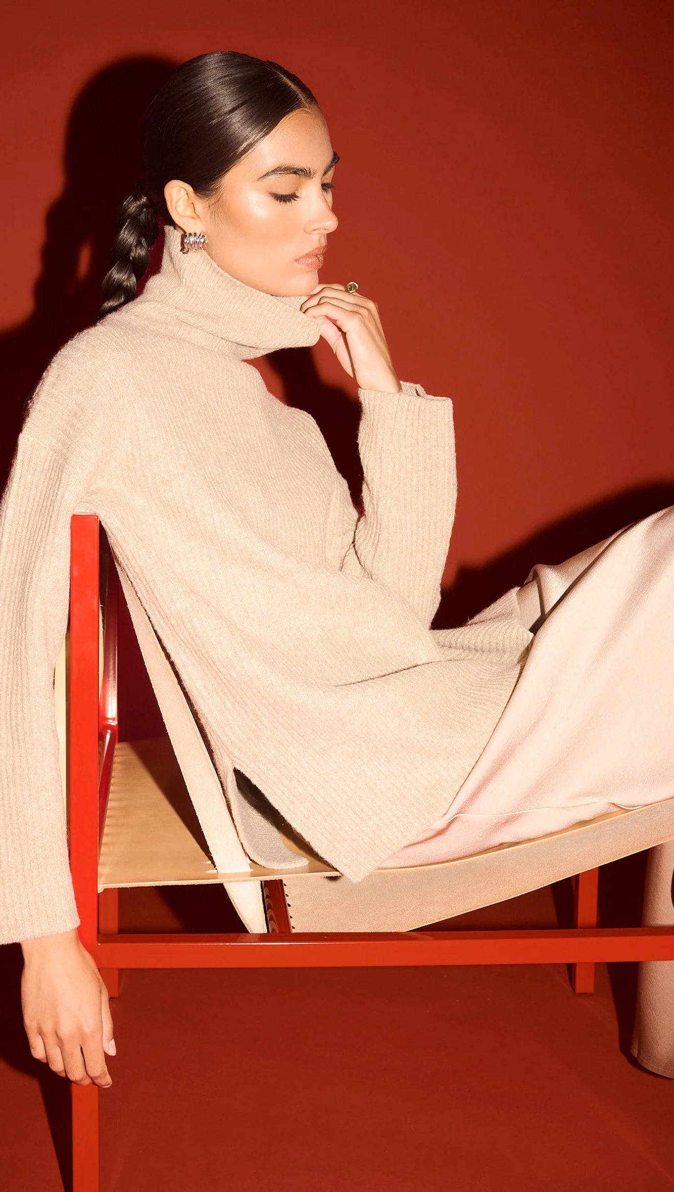 Sabine Roll Neck Knit Jumper - Natural Marle