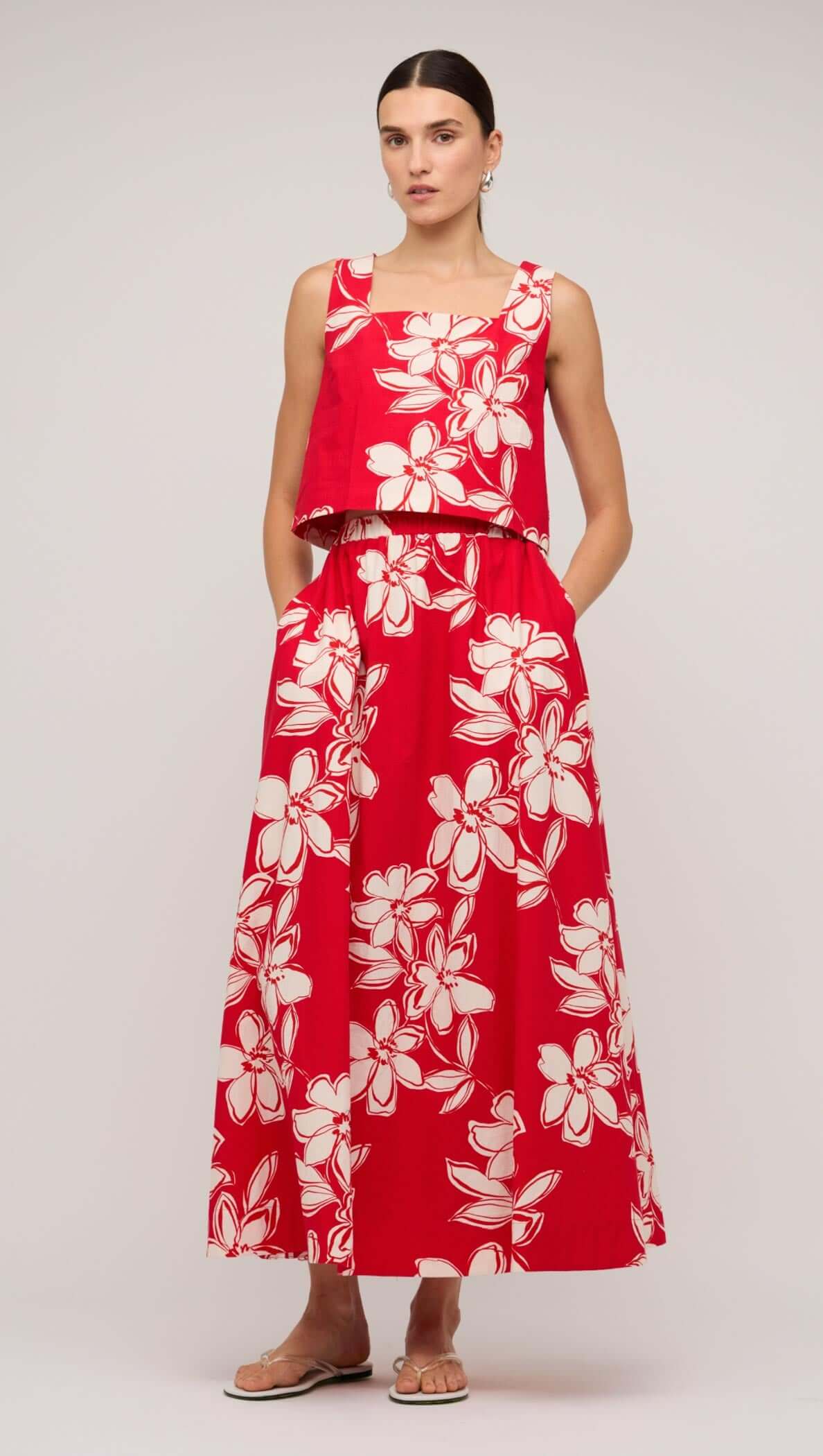 Elara Maxi Skirt - Red Floral