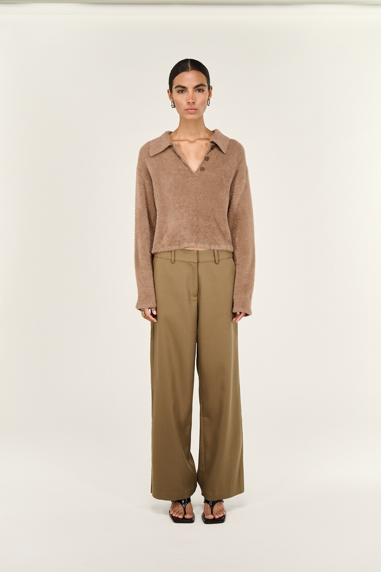 Ember Fluffy Polo Jumper - Mocha