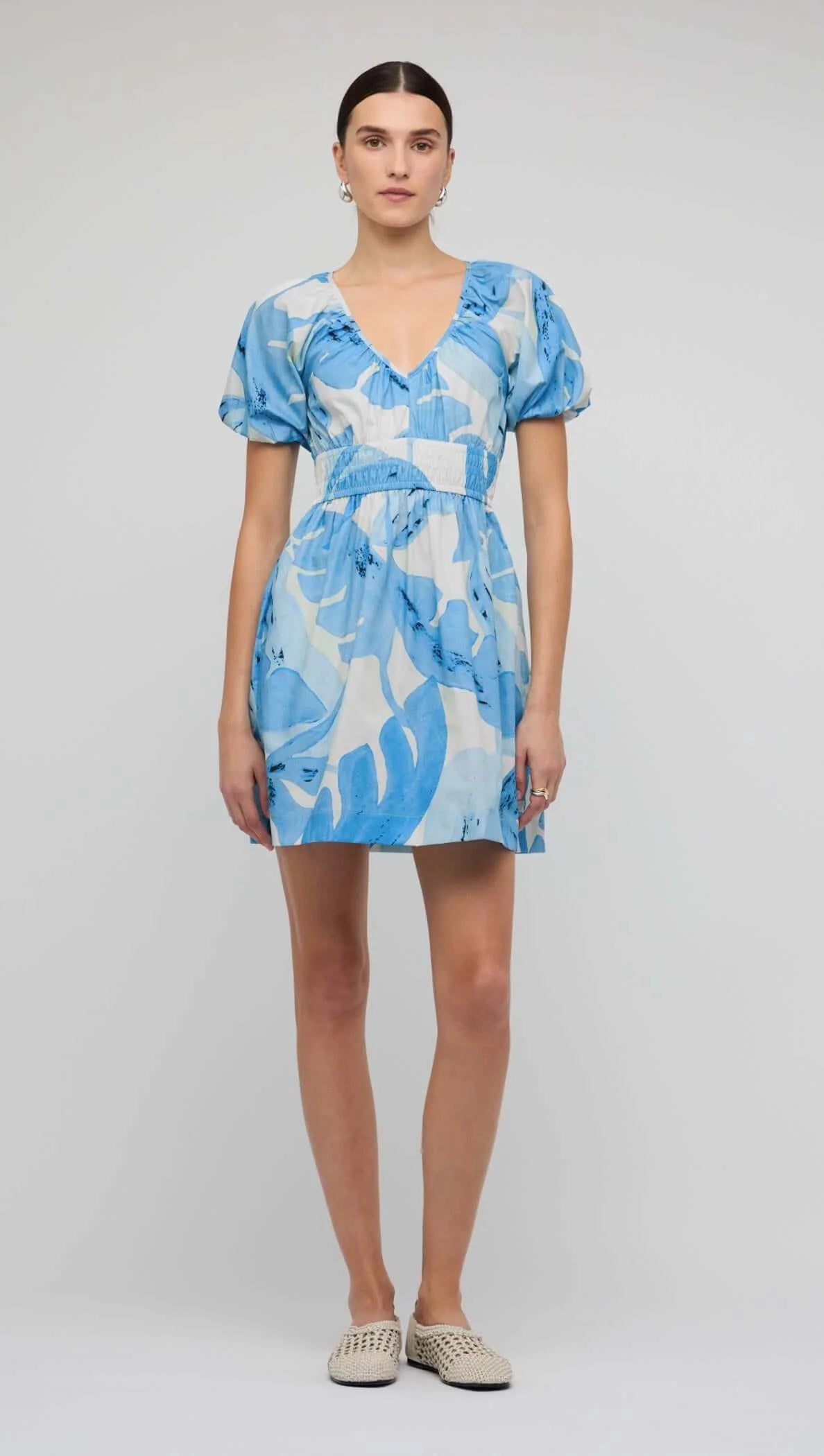 Leilani Sleeved Mini Dress - Blue Leaf