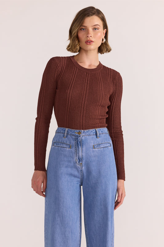 Luna Ribbed Knit Top - Nutmeg