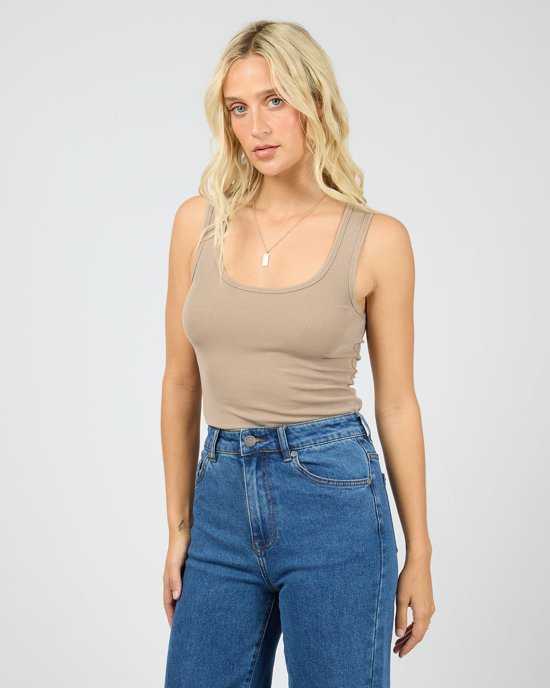 Washed Rib Scoop Neck Tank - Stone