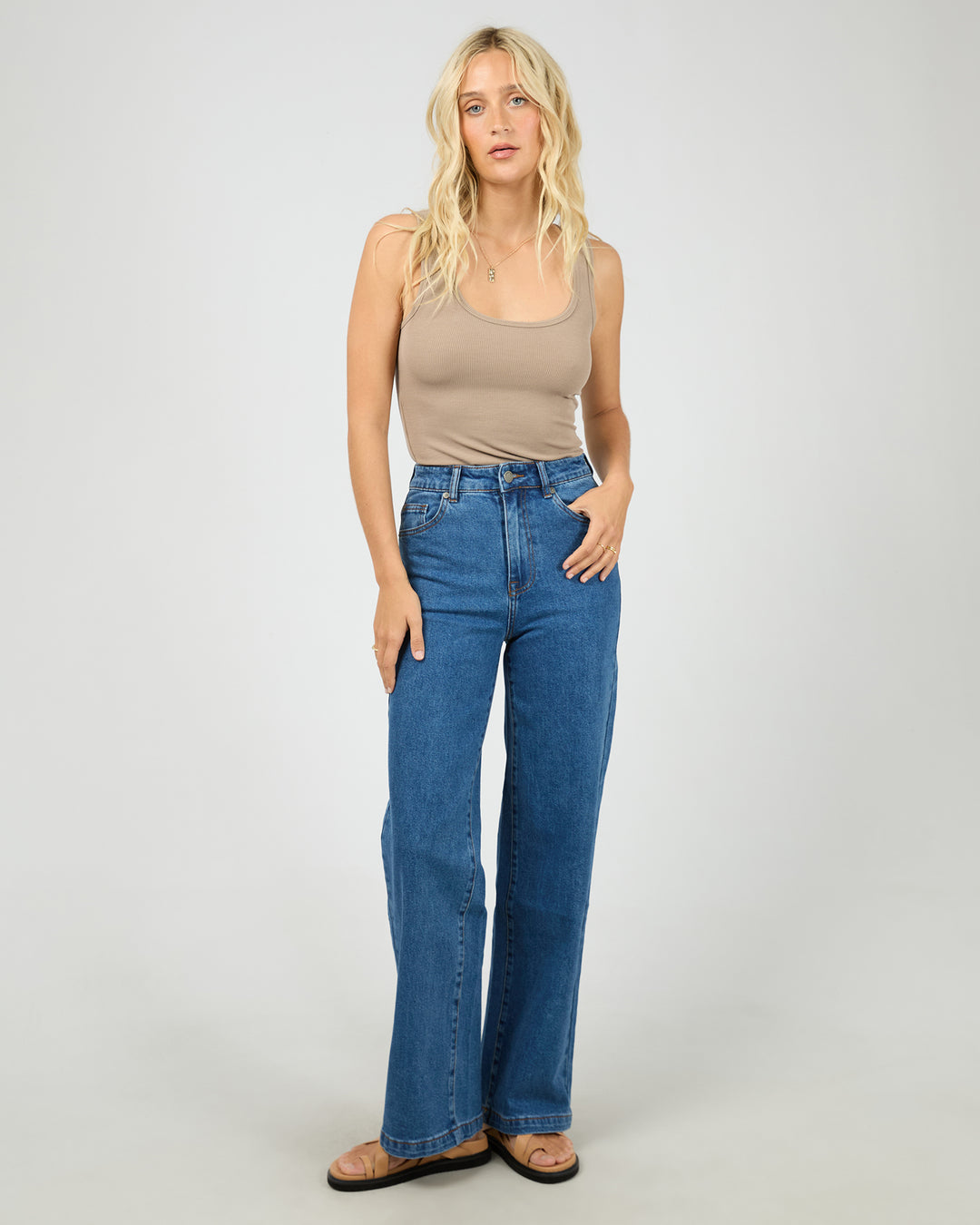 Washed Rib Scoop Neck Tank - Stone