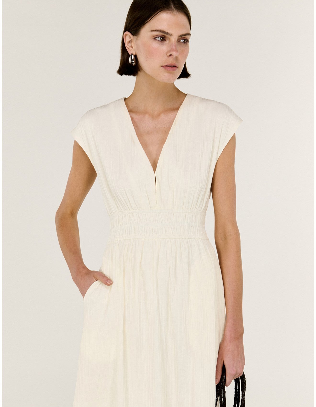 Ode V Neck Midi Dress - Vanilla