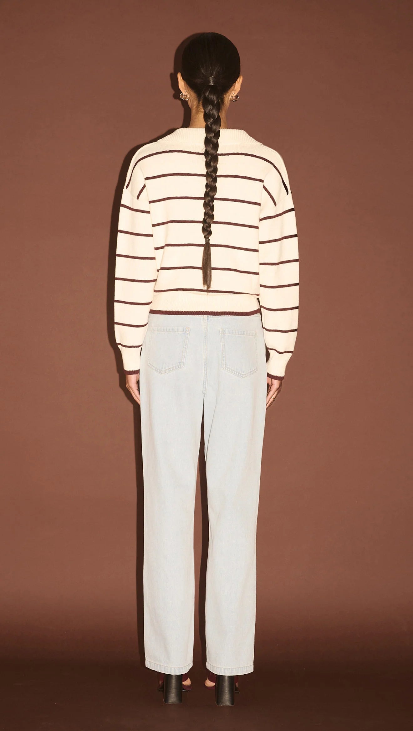 Elara Knit Polo Jumper - Cream/Chocolate