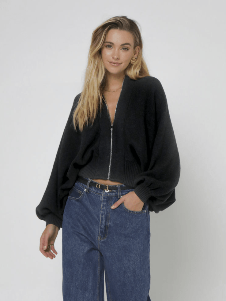 Finn Zip Up Knit - Charcoal by Madison The Label - in XS | SWAACE