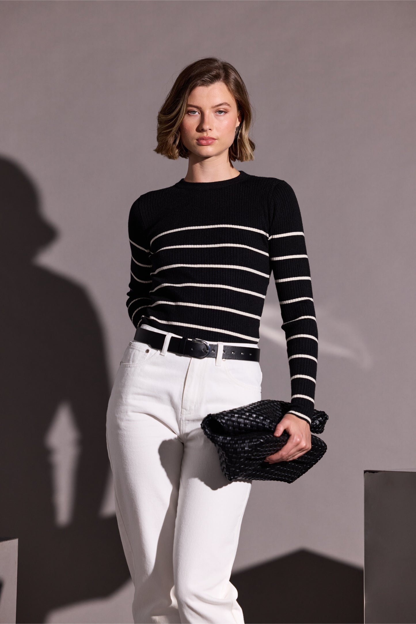 Freya Stripe Knit Top - Black/White Stripe