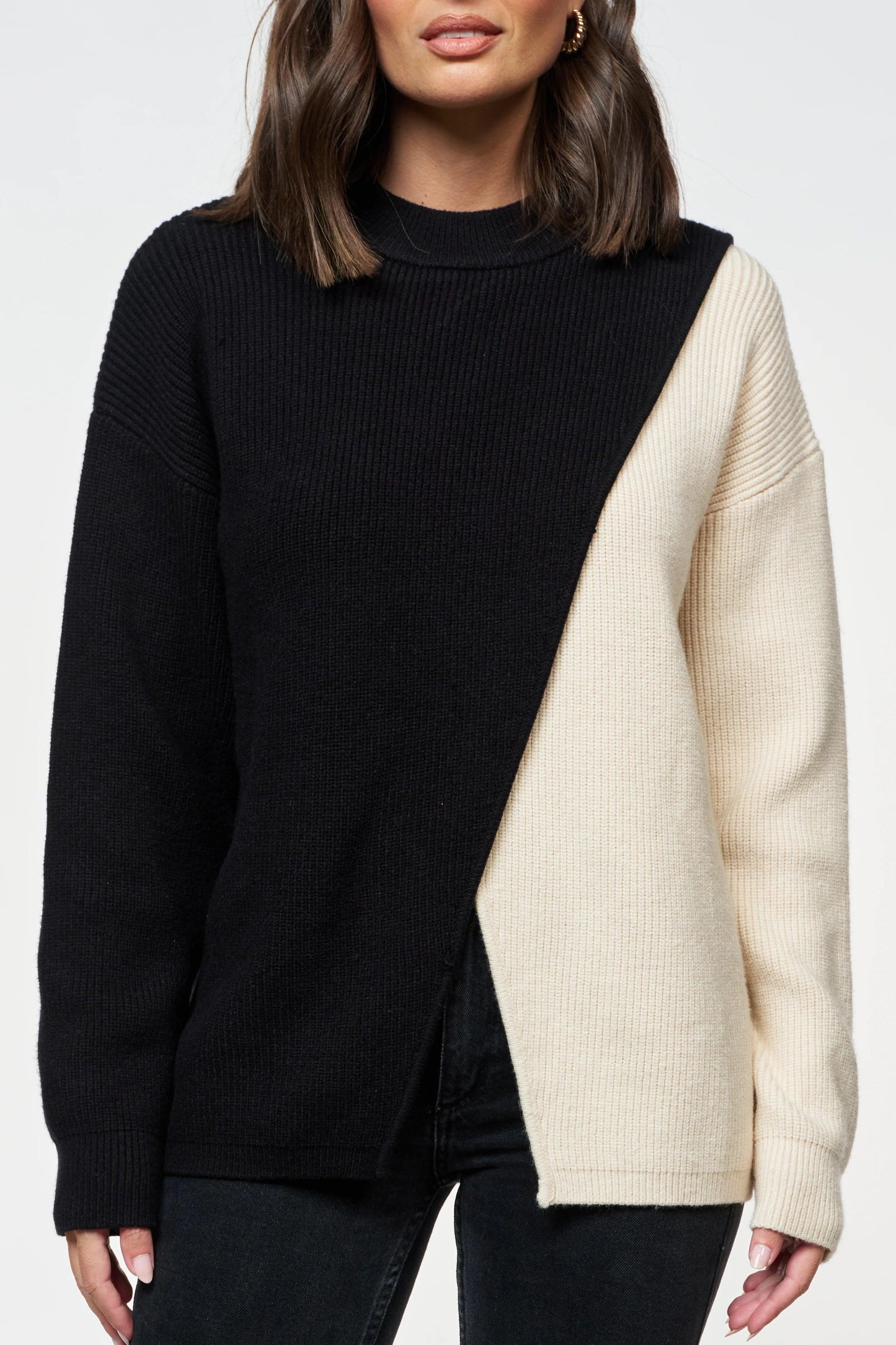 Gia Wrap Knit Jumper - Black/Cream by Apero Label - in XS | SWAACE