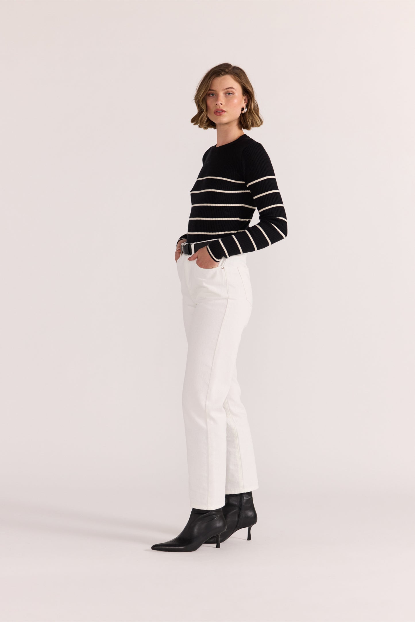 Freya Stripe Knit Top - Black/White Stripe