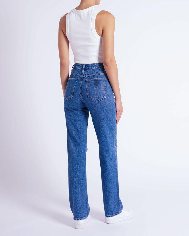 A 94 High Straight Brianna Rip Jeans - Distressed Blue by Abrand Jeans - in 8/26 | SWAACE
