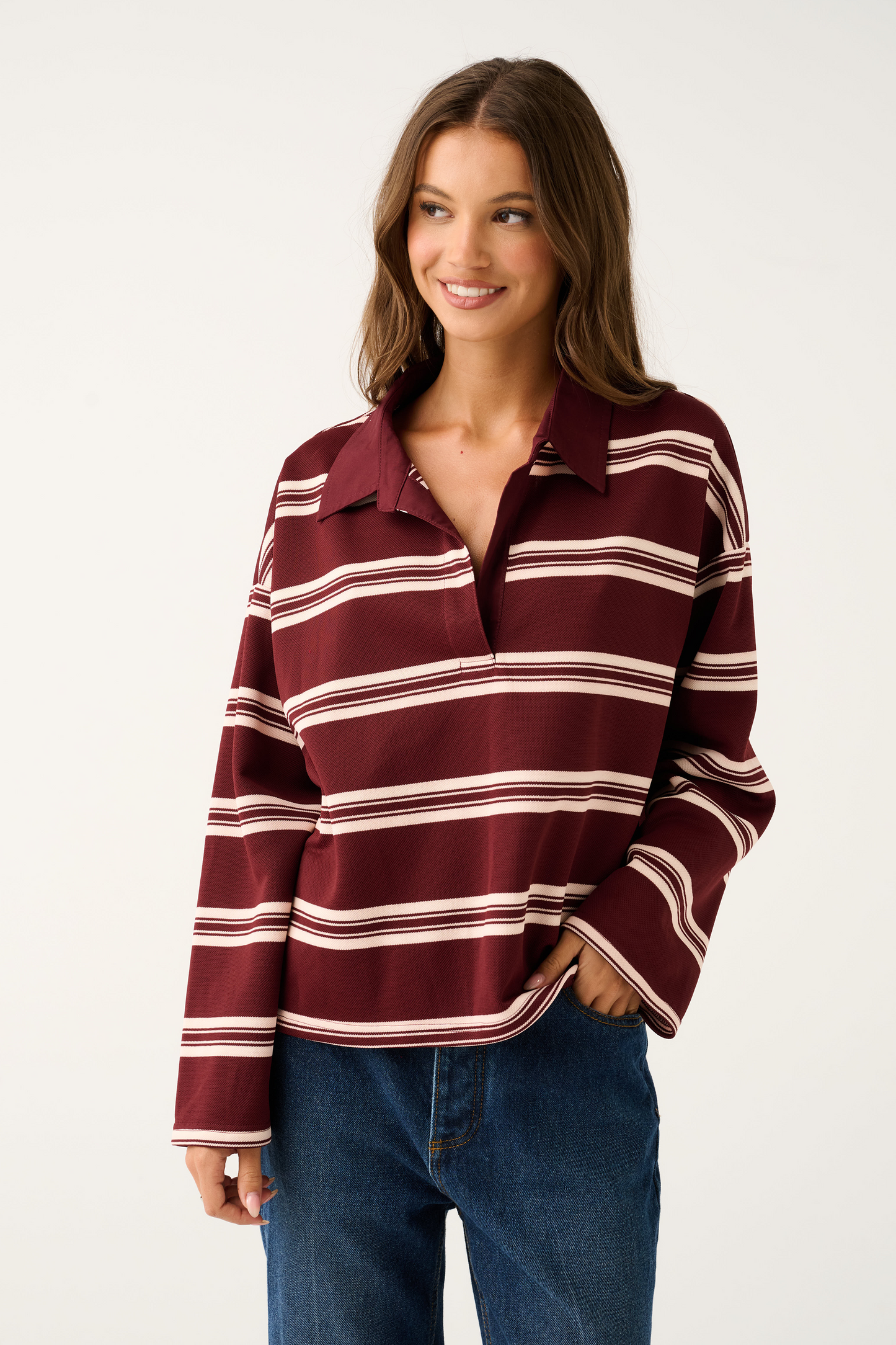 Freddie Rugby Top - Burgundy Stripe