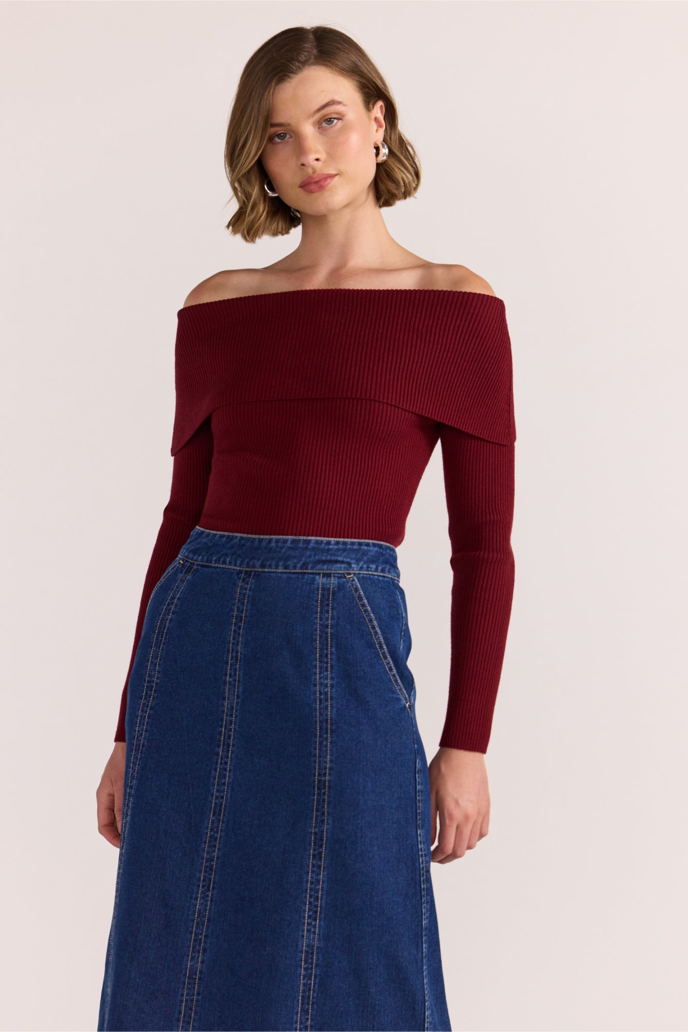 Celeste Off Shoulder Knit Top - Wine