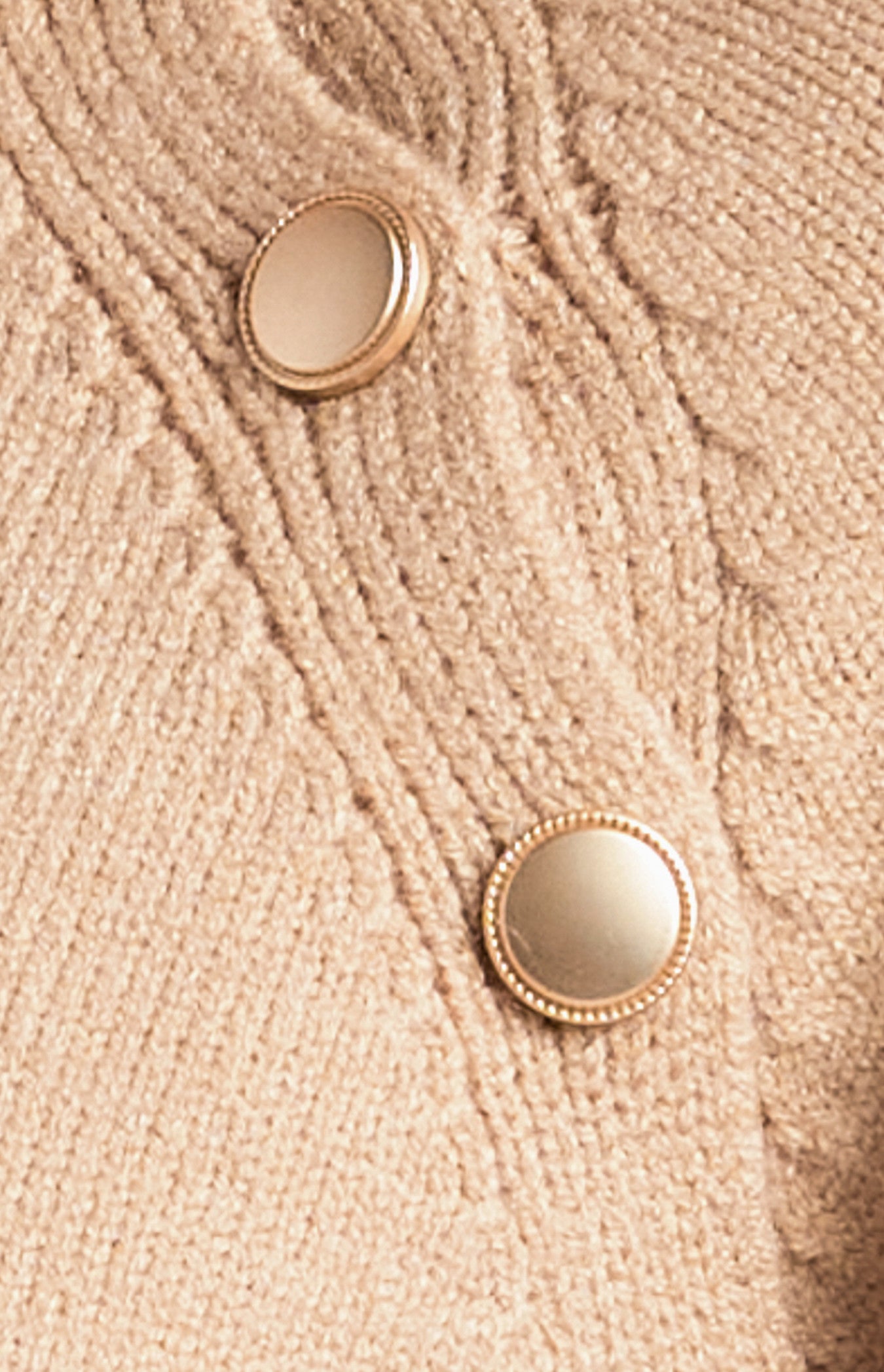 Gold Button Neckline Detail Knit Jumper - Latte