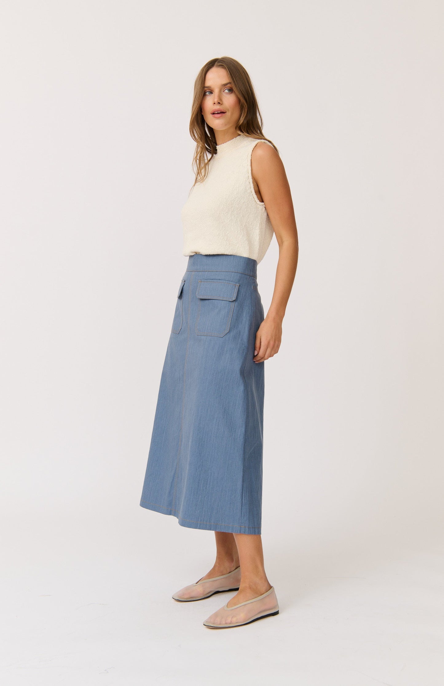 Astrid Skirt - Denim by Cartel & Willow - in XS | SWAACE