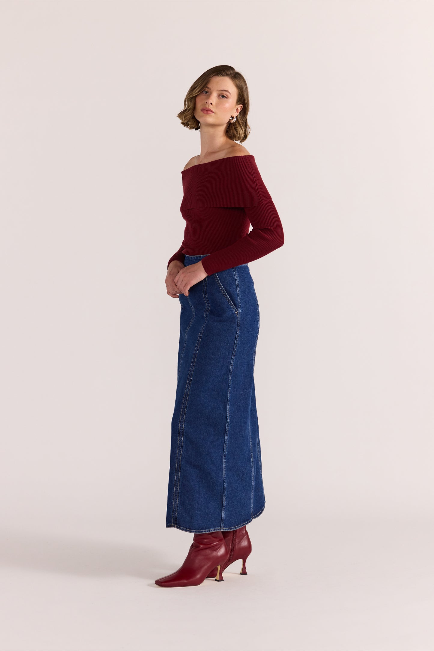 Celeste Off Shoulder Knit Top - Wine