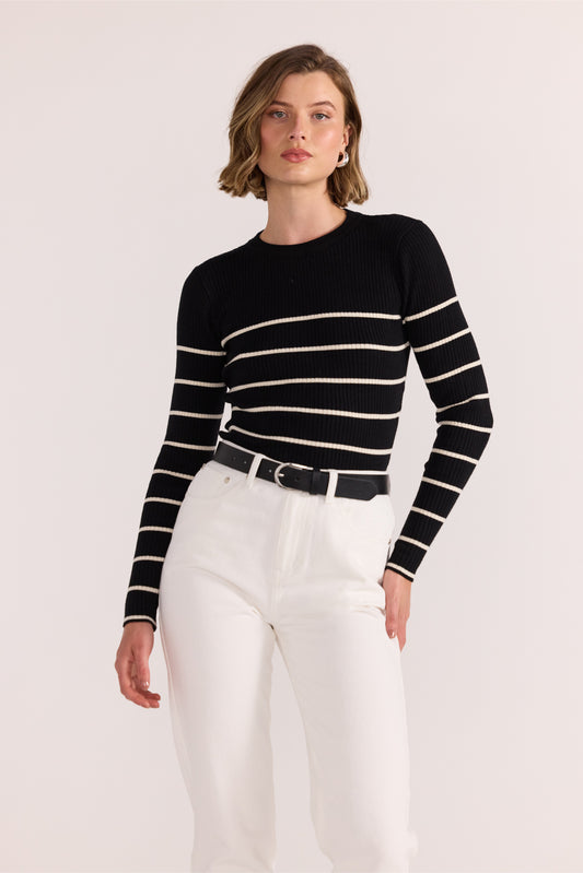 Freya Stripe Knit Top - Black/White Stripe