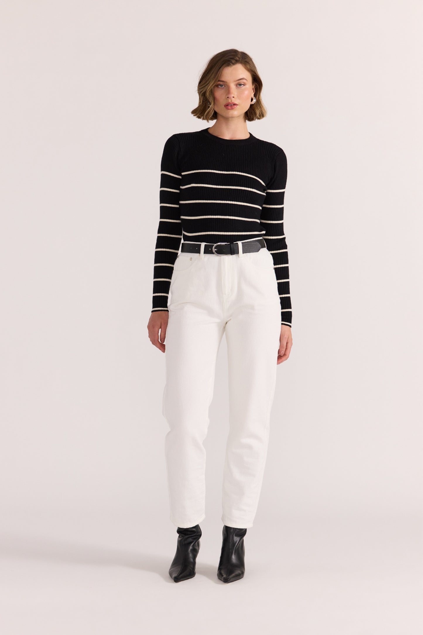 Freya Stripe Knit Top - Black/White Stripe