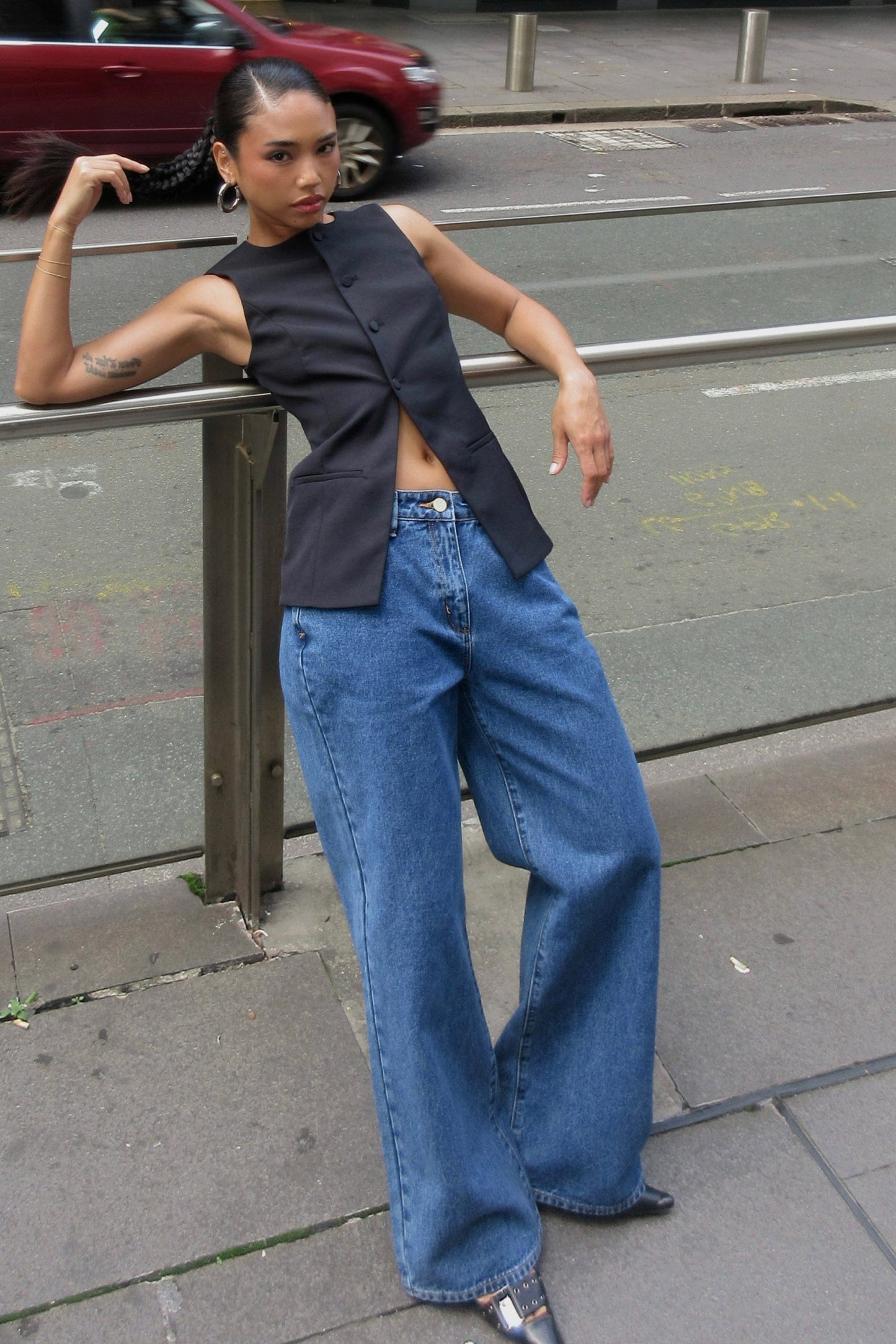 95 Baggy Petite Bella Jeans - Mid Blue - Abrand Jeans