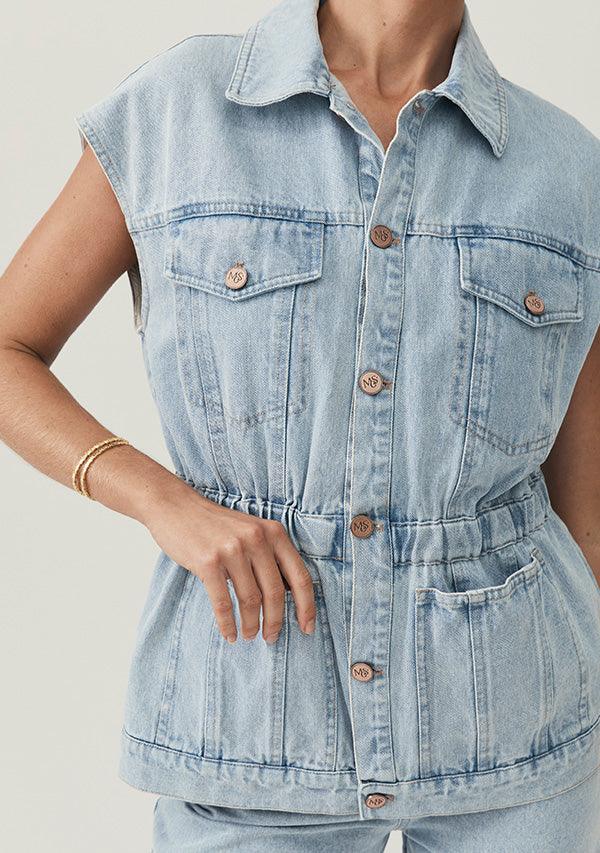 Lucia Denim Vest - Blue Wash by MOS The Label - in 6 | SWAACE