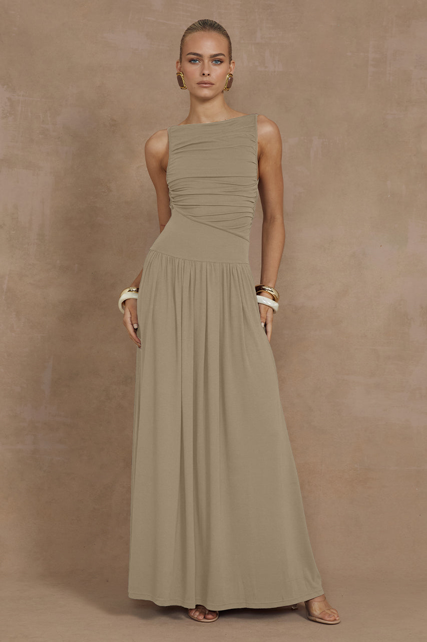 Nalla Maxi Dress - Sand by Runaway The Label - in XS | SWAACE