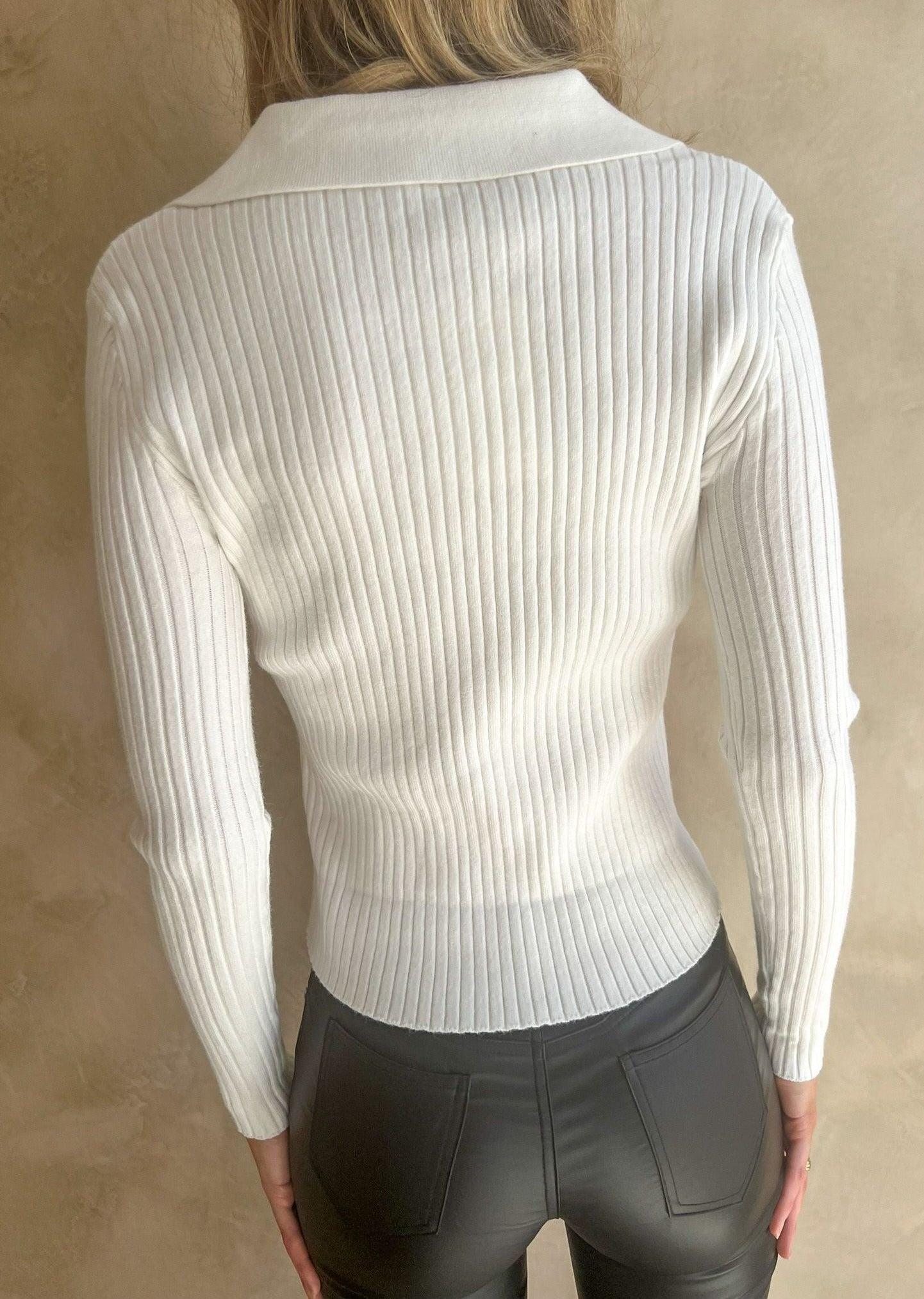 Payton V Collar Knit - Chalk by Mylk The Label - in 8 | SWAACE