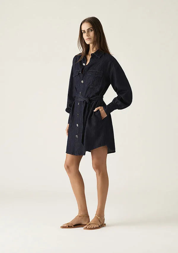 Ana Denim Shirt Mini Dress - Indigo by MOS The Label - in 6 | SWAACE