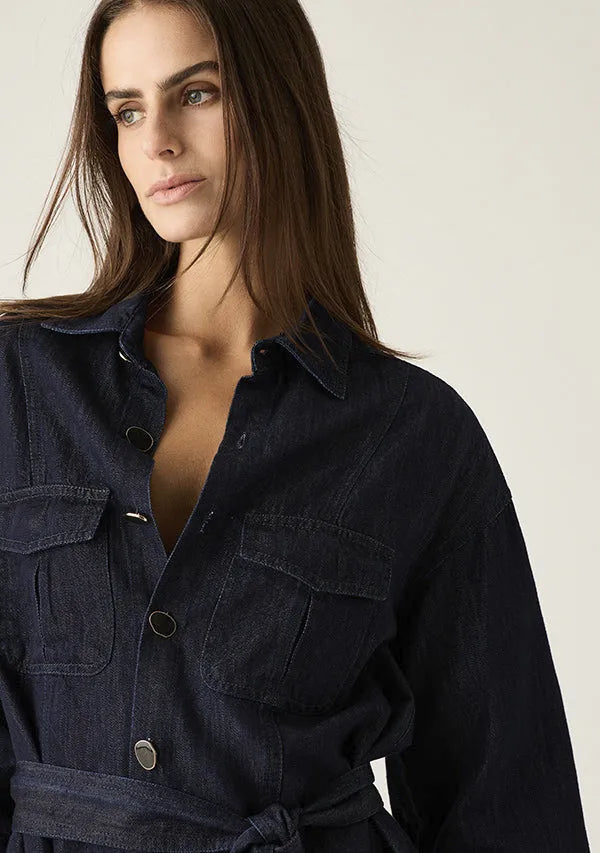 Ana Denim Shirt Mini Dress - Indigo by MOS The Label - in 6 | SWAACE