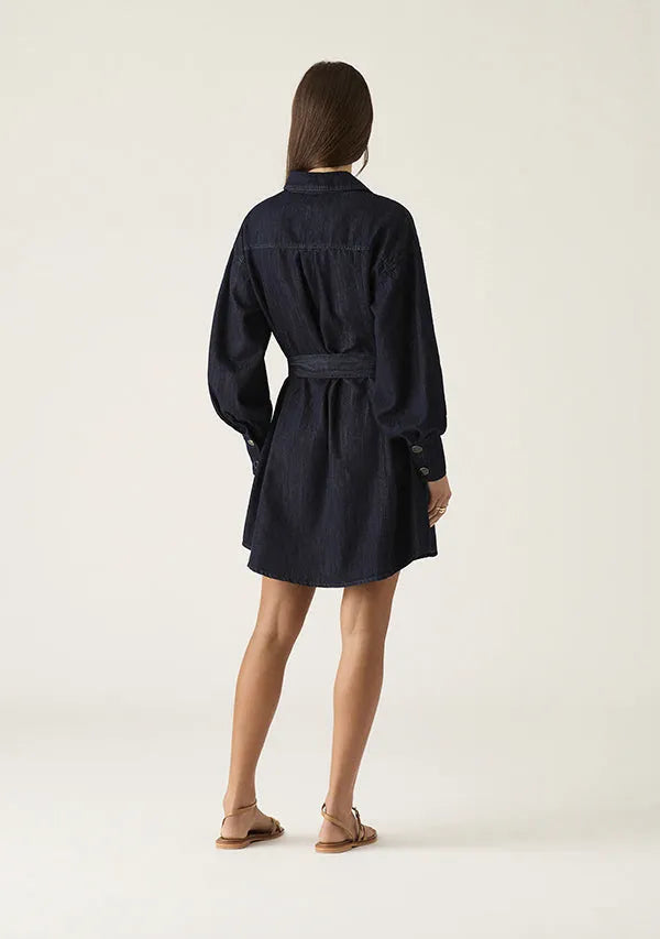 Ana Denim Shirt Mini Dress - Indigo by MOS The Label - in 6 | SWAACE