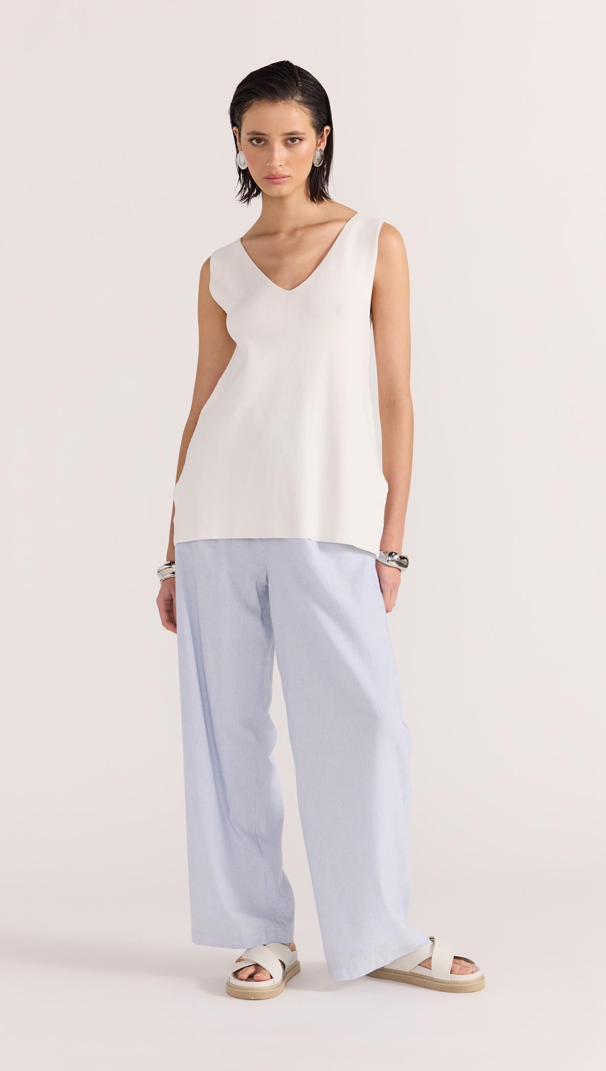Celia V-Neck Tunic Tank - White - STAPLE THE LABEL