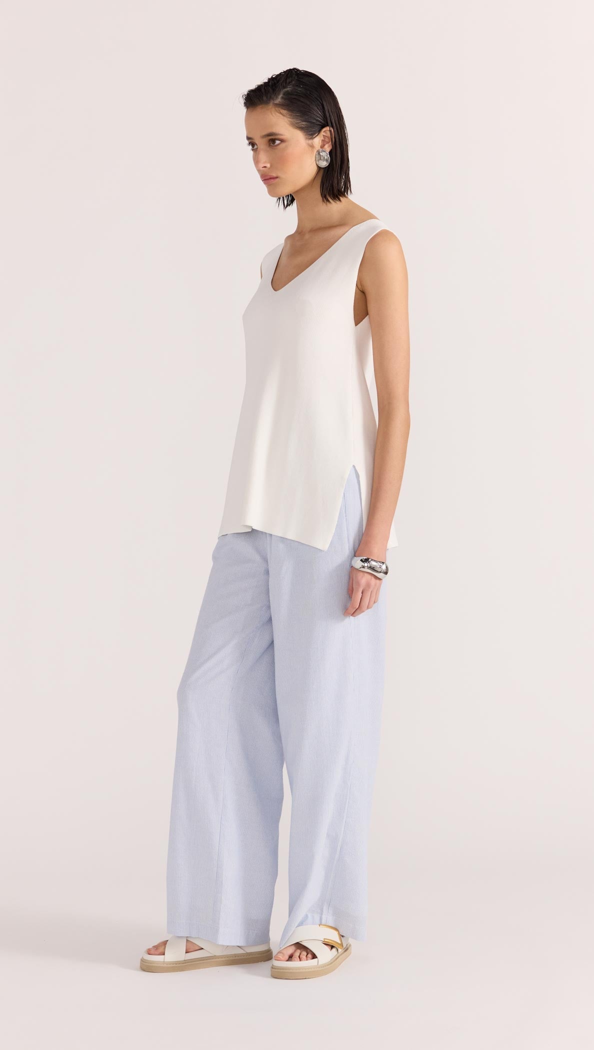 Celia V-Neck Tunic Tank - White - STAPLE THE LABEL