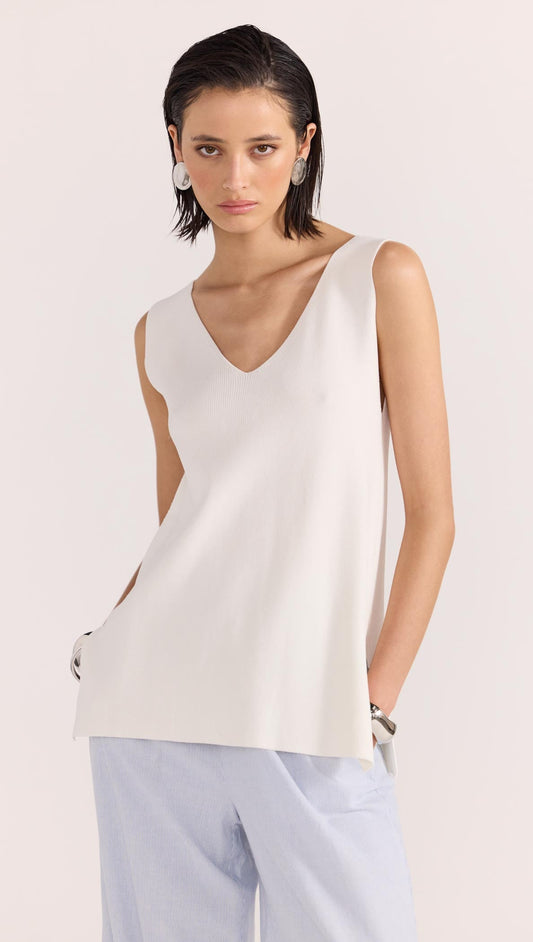Celia V-Neck Tunic Tank - White - STAPLE THE LABEL