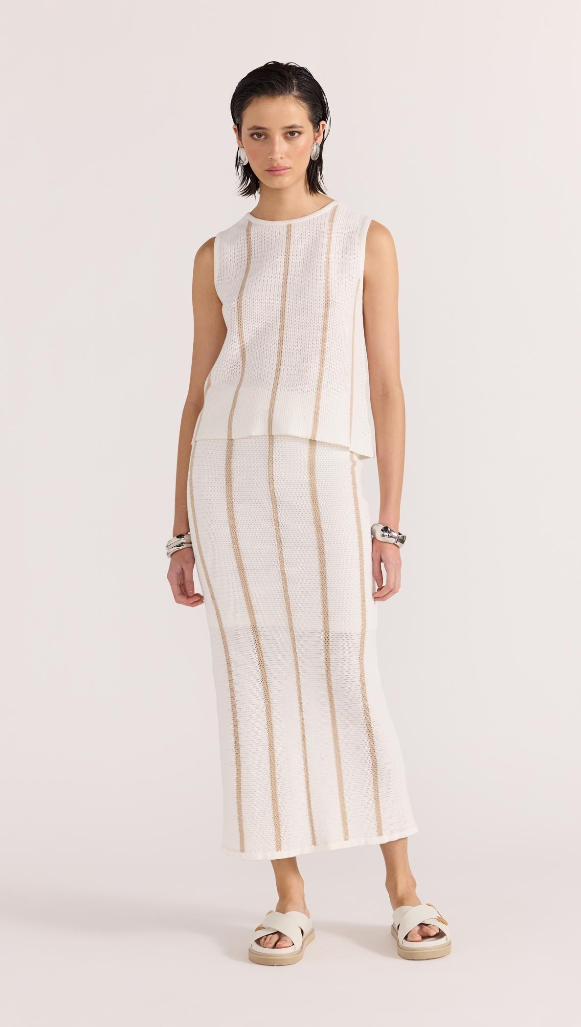 Allegra Knit Midi Skirt - White/Beige - STAPLE THE LABEL