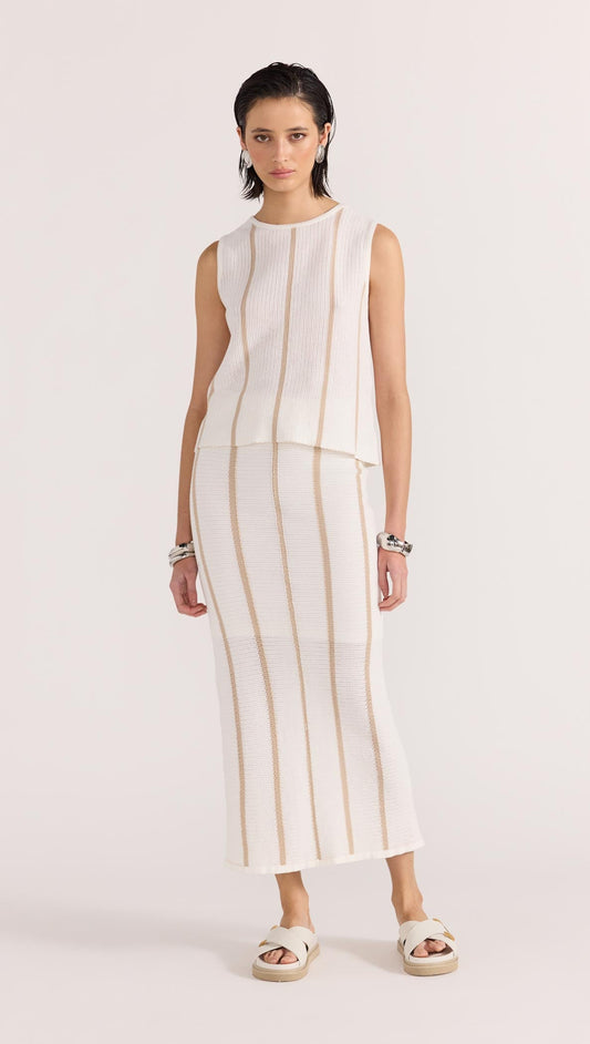 Allegra Knit Midi Skirt - White/Beige - STAPLE THE LABEL