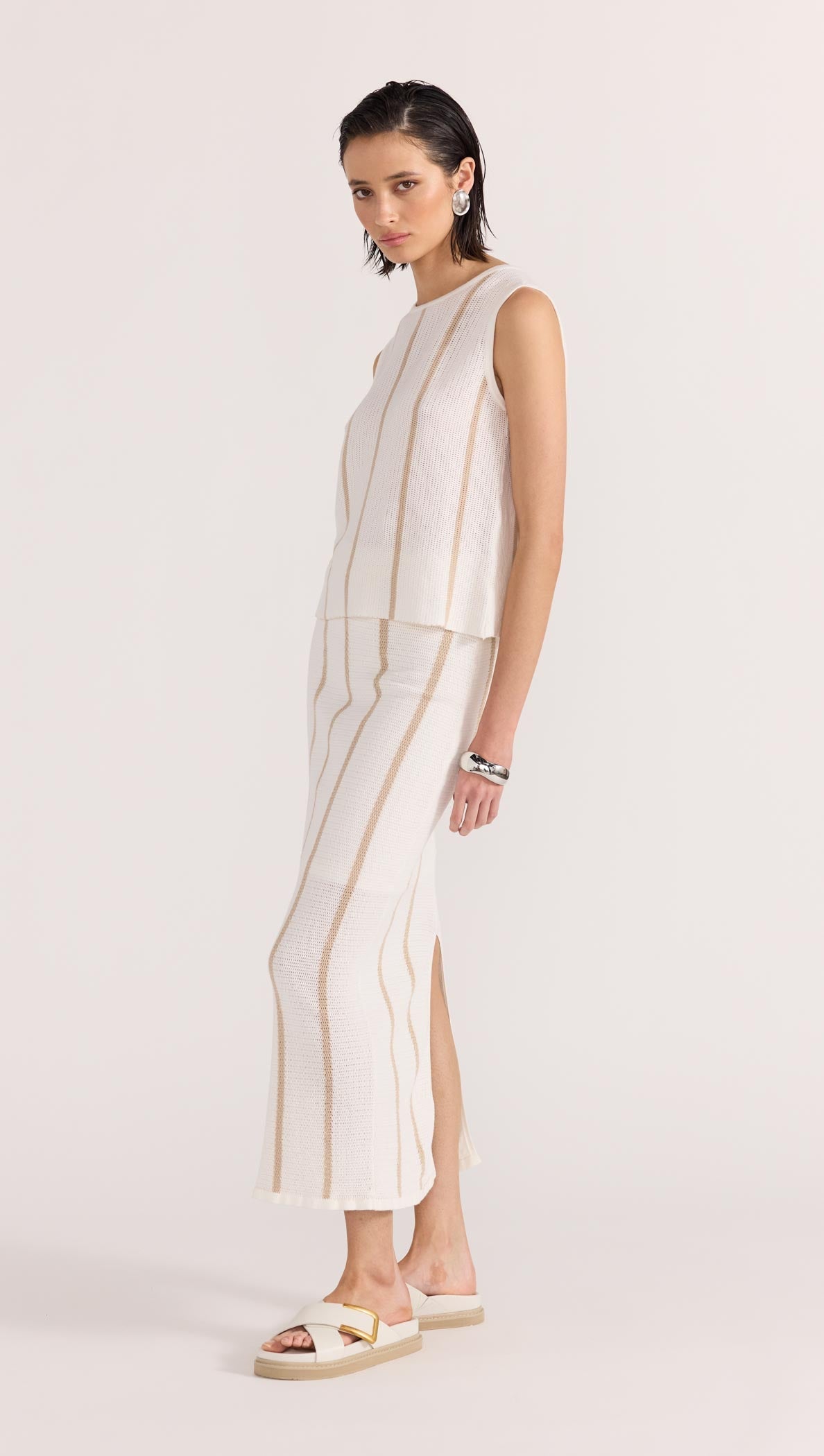 Allegra Knit Midi Skirt - White/Beige - STAPLE THE LABEL