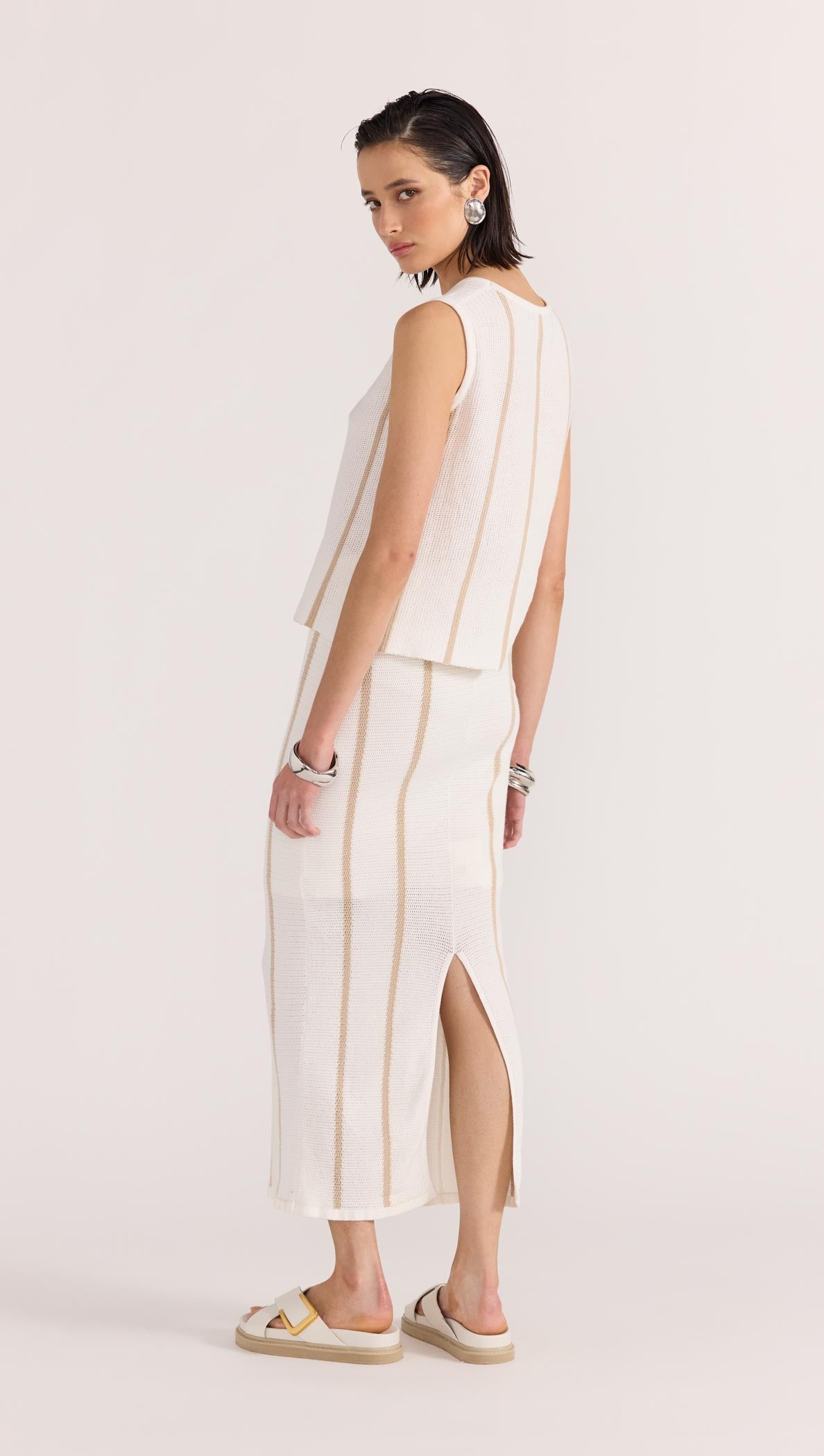 Allegra Knit Midi Skirt - White/Beige - STAPLE THE LABEL