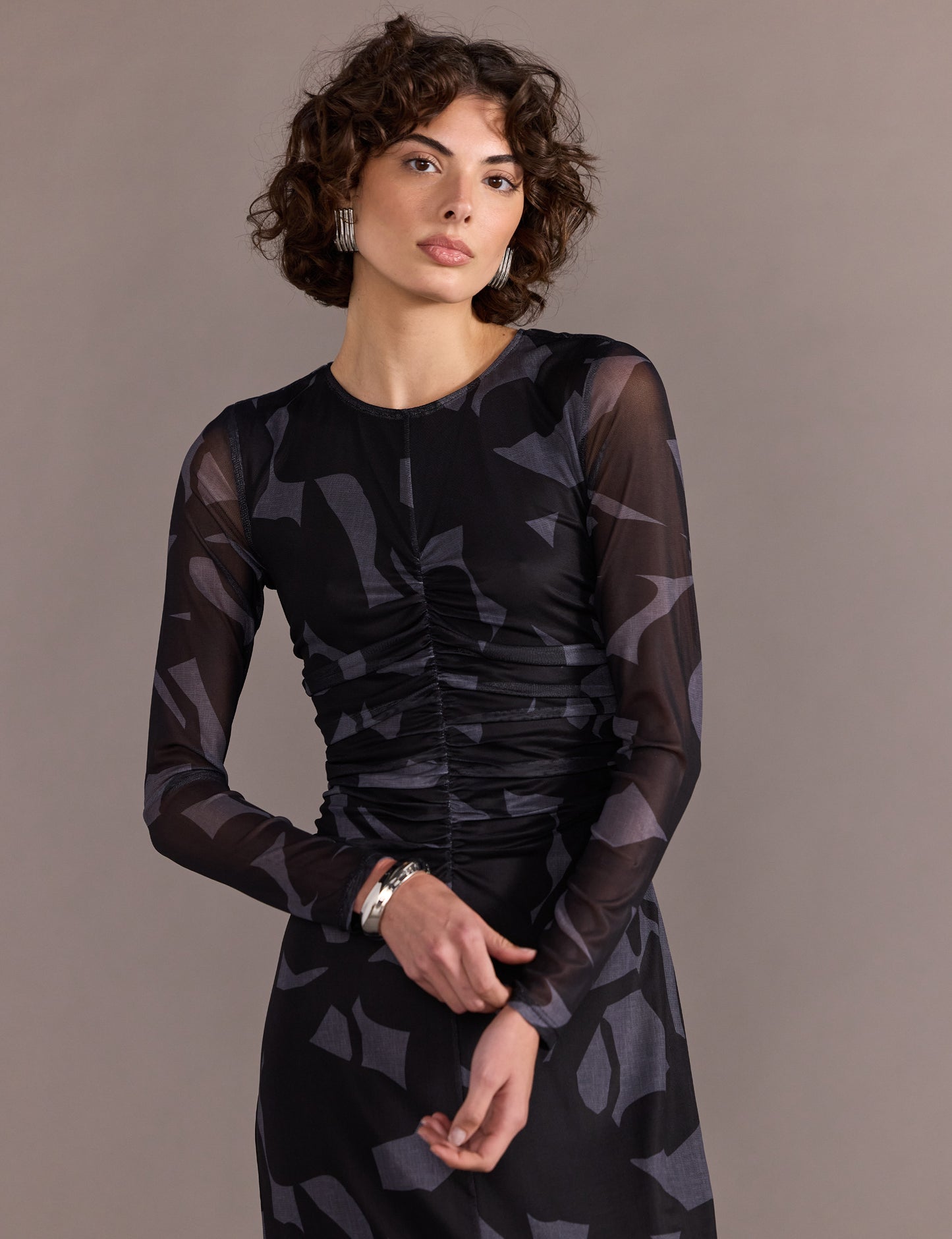 Aura Mesh Midi Dress - Abstract