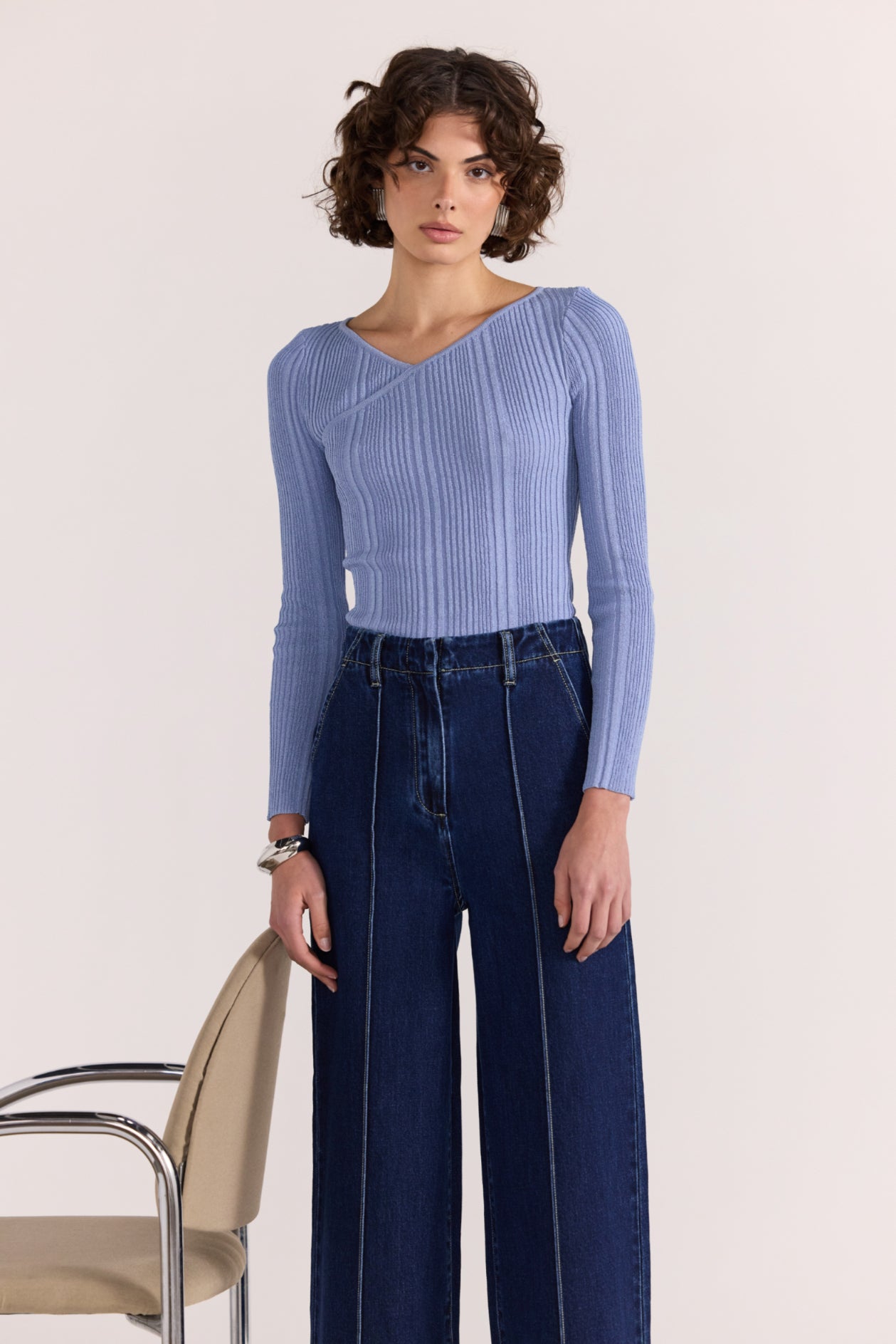 Amira Ribbed Knit Top - Dusty Blue