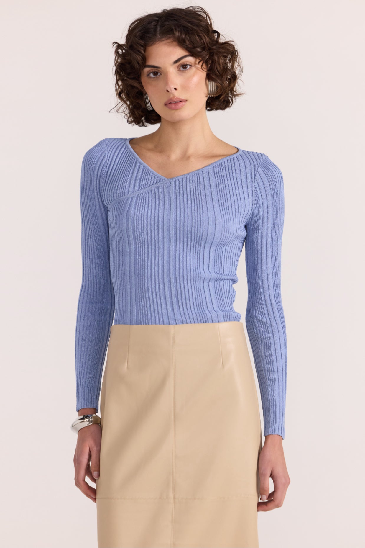 Amira Ribbed Knit Top - Dusty Blue