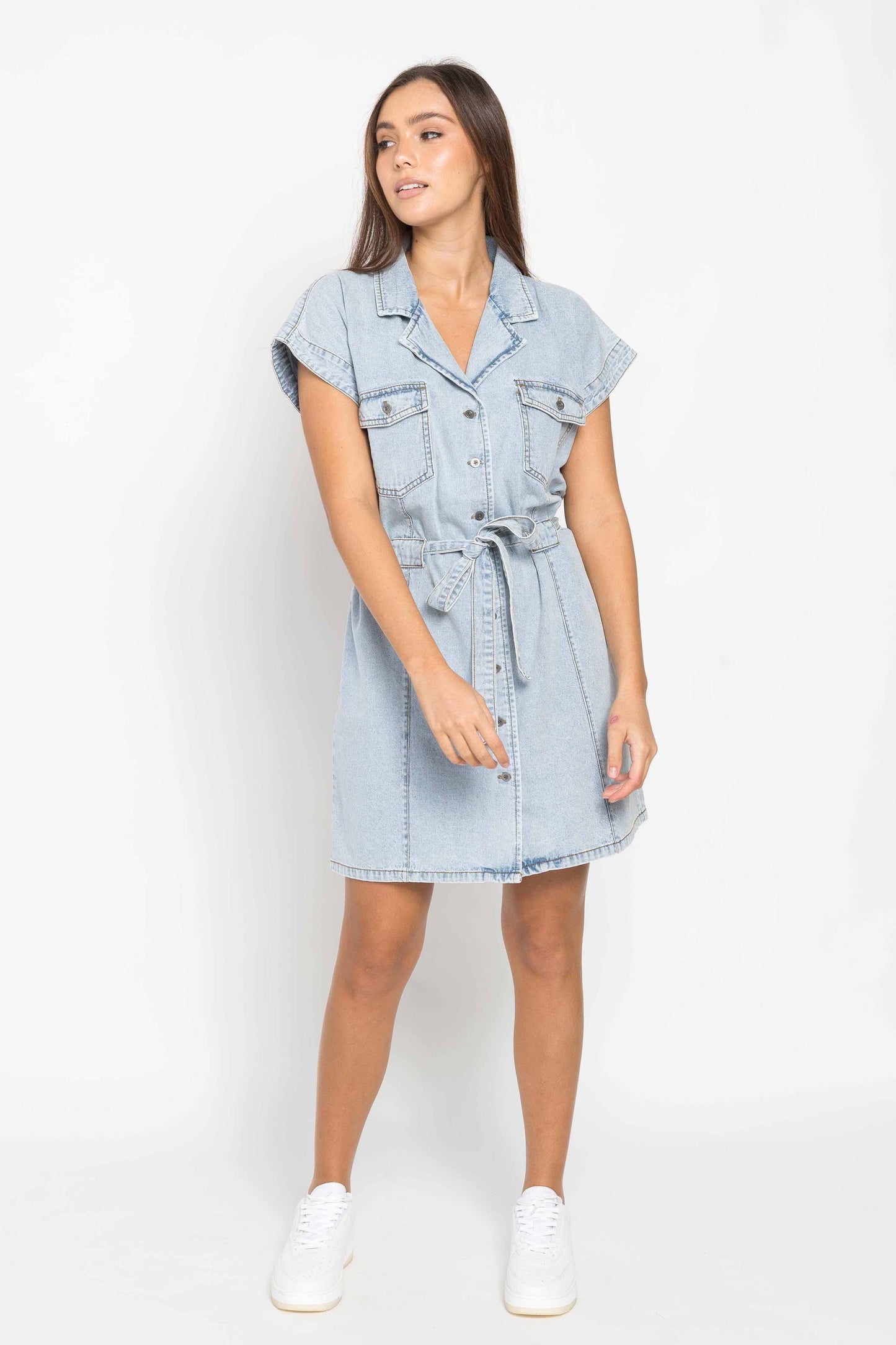 Alessa Denim Dress - Pale Blue Wash by Fox + Velvet - in 8 | SWAACE