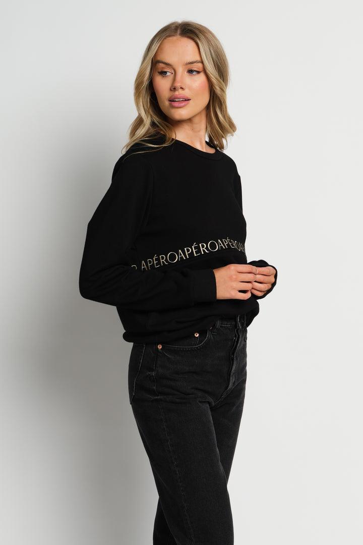 Splice Panel Embroidered Jumper - Black/Beige by Apero Label - in XS | SWAACE