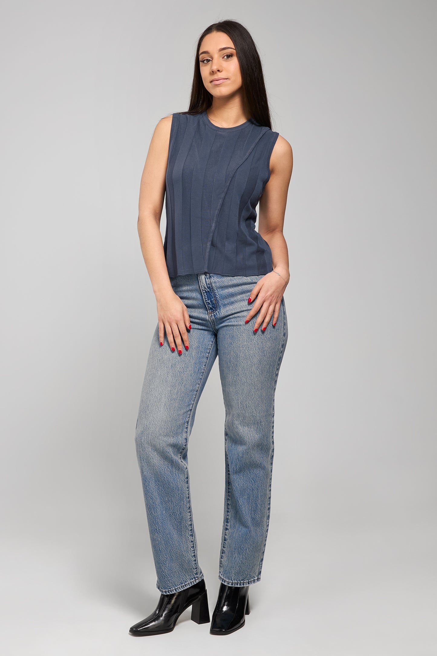 Lulu Wrap Knit Tank - Washed Navy by Apero Label - in XS | SWAACE