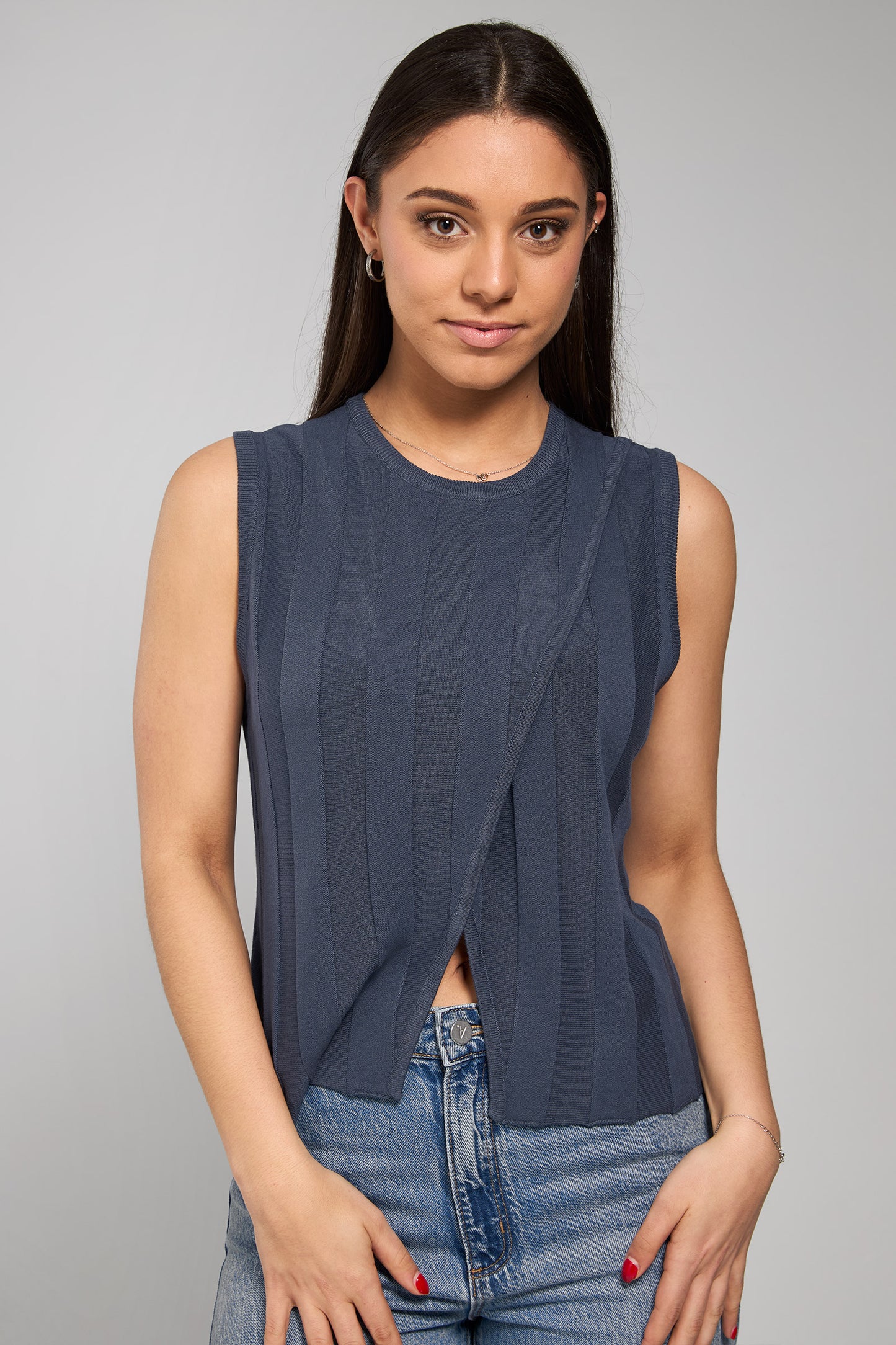 Lulu Wrap Knit Tank - Washed Navy by Apero Label - in XS | SWAACE