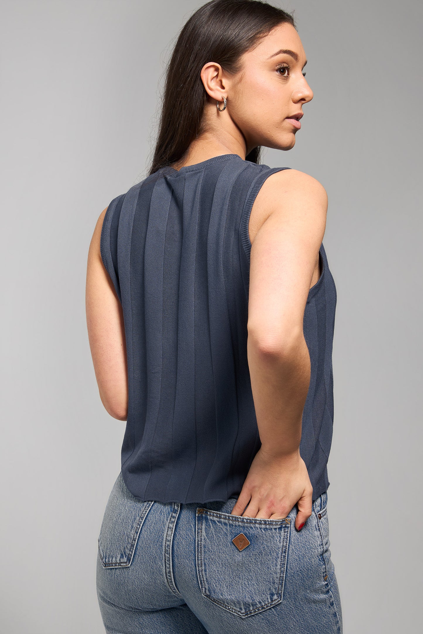 Lulu Wrap Knit Tank - Washed Navy by Apero Label - in XS | SWAACE