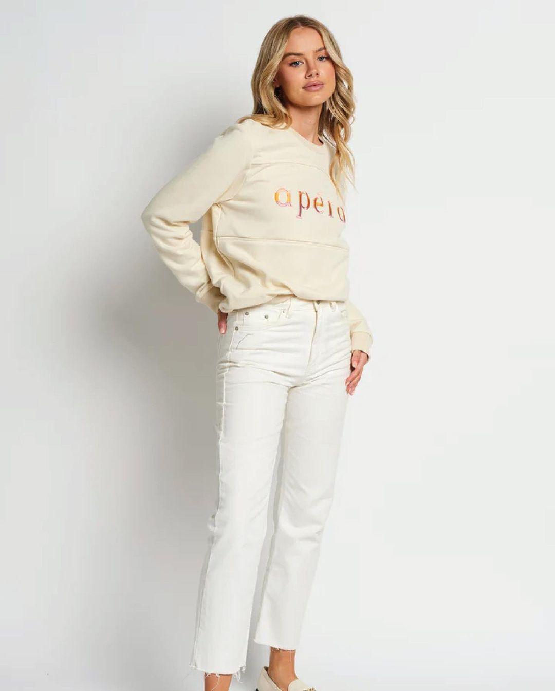 Lustre Embroidered Jumper - Cream/Ombre Multi by Apero Label - in XS | SWAACE